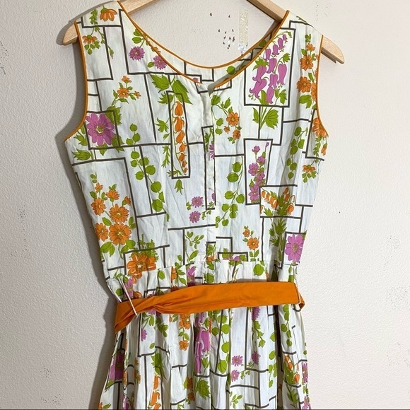 VTG 60’s Mode O’Day Orange Belted Waist Floral Dress USA Cottagecore Boho - Picture 8 of 12